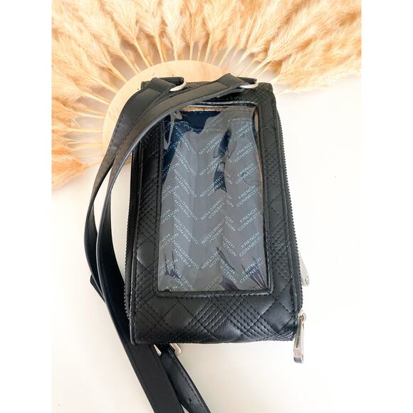 French Connection Black Quilted Crossbody Bag Faux Leather Wallet Phone Holder - Picture 5 of 10
